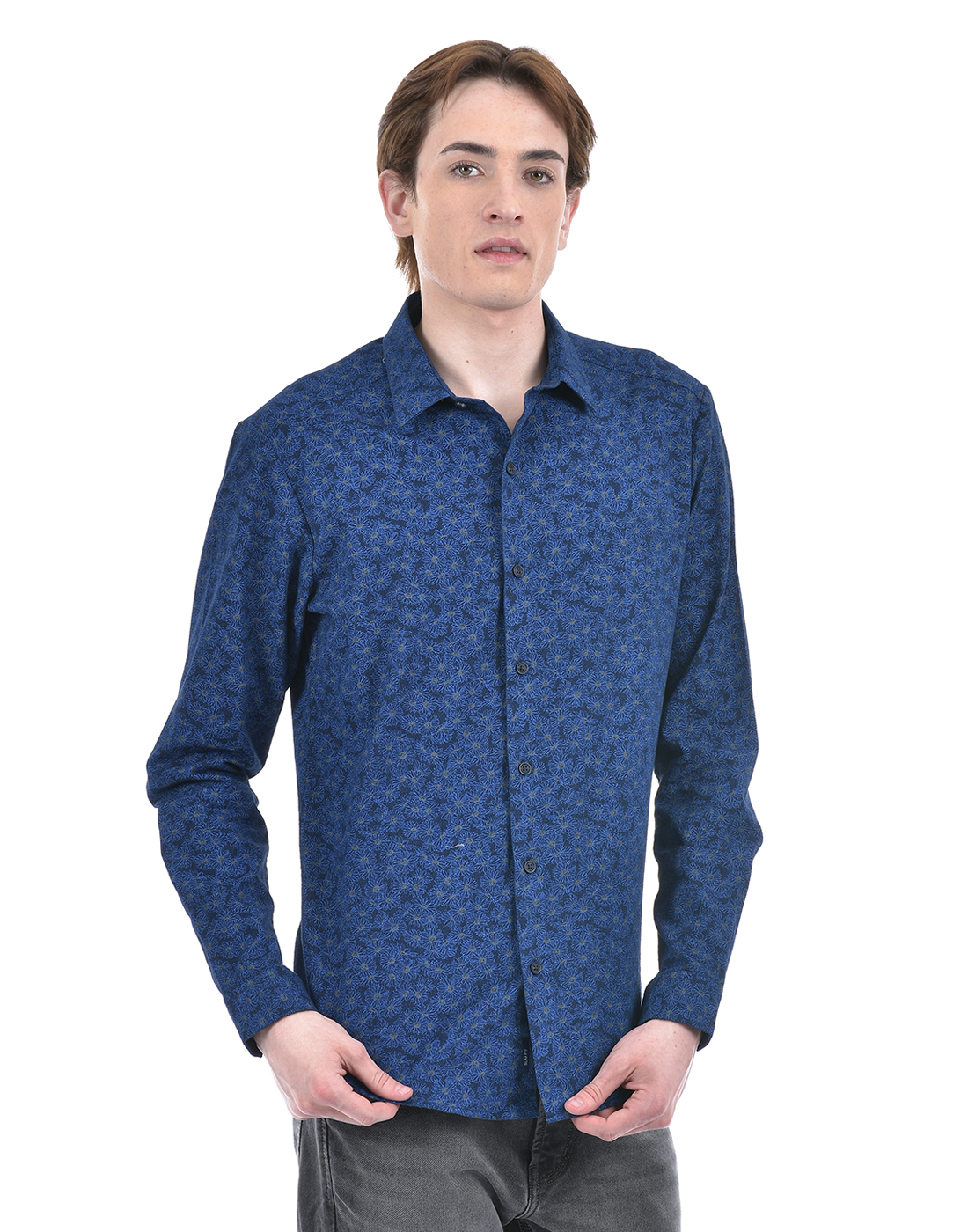 Numero Uno Men Floral Print Blue Shirt